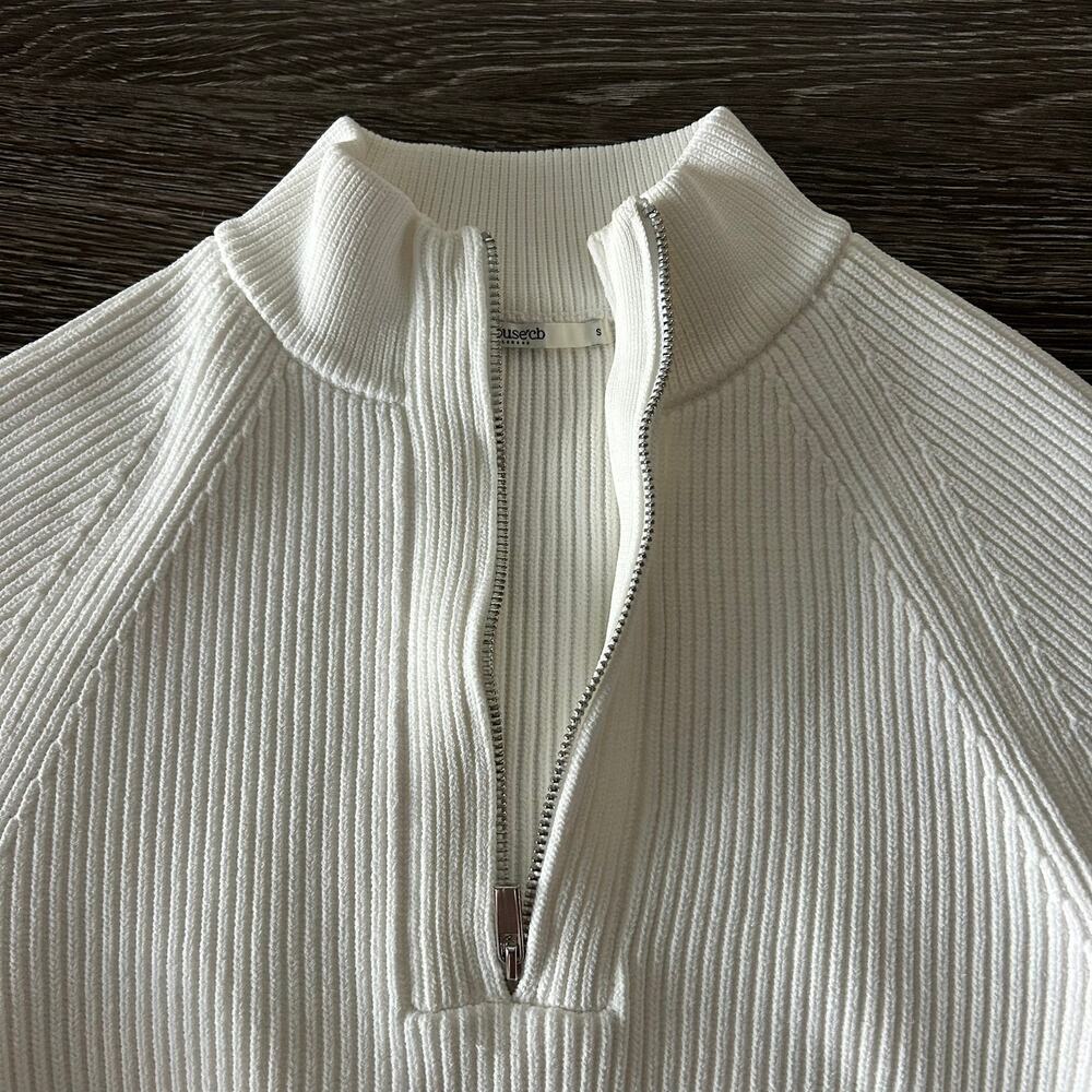 NWOT House of CB Reeva White Balloon Sleeve Ribbed Sweater Zip Top Size Small - Picture 14 of 16